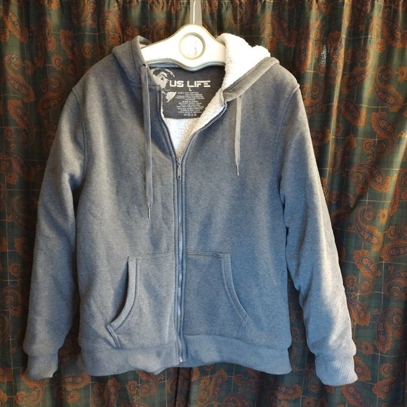 US Life Sherpa Style Lining Thick Full Zip Hoodie Size L - Picture 1 of 5